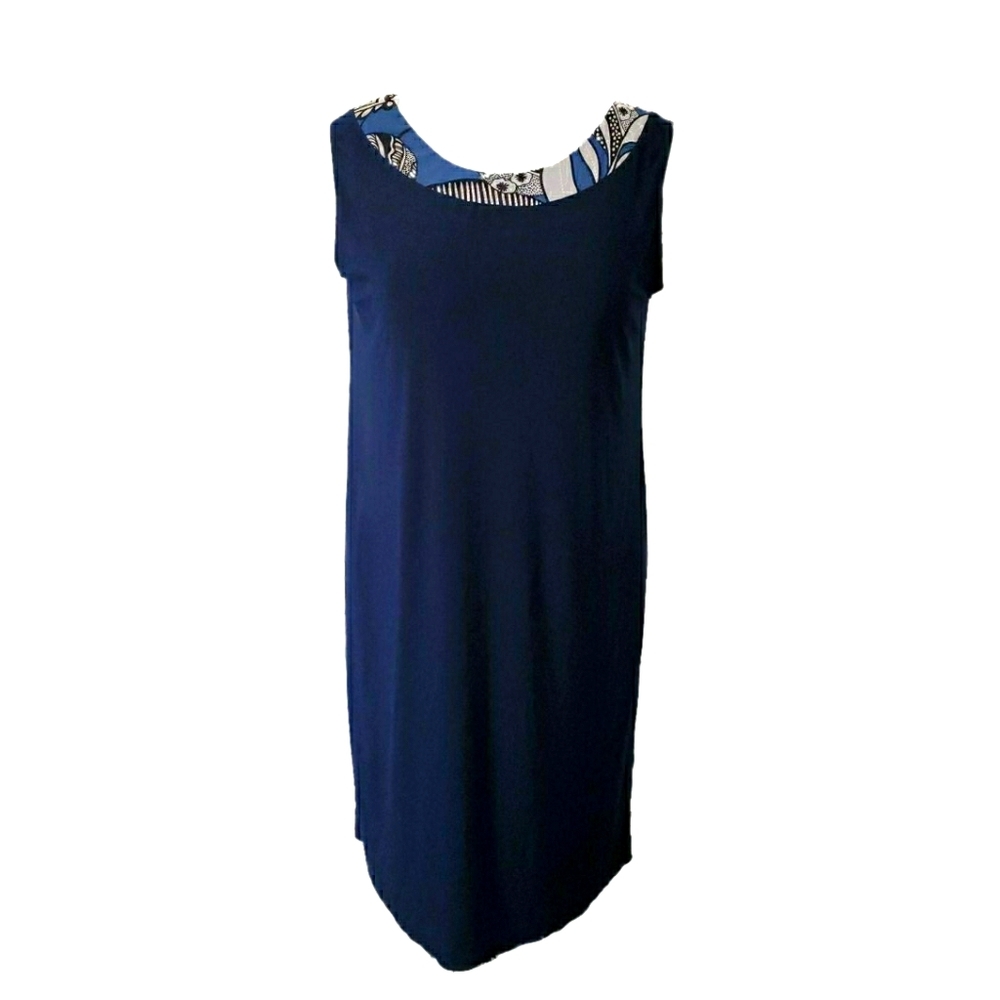 Stretchy Navy Blue Dress with Tribal Accent Collar